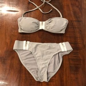 George gray swimsuit with zippers
